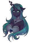 &lt;3 2016 alpha_channel angry anthro anthrofied big_breasts black_skin bow breasts cleavage clothed clothing equine fangs female friendship_is_magic green_eyes green_hair hair hi_res horn horse lips long_hair looking_away mammal my_little_pony pony queen_chrysalis_(mlp) slyblue7 solo teeth unicorn 