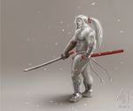  anhes anthro feline katana lion male mammal melee_weapon muscular solo sword weapon white_lion 