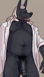  2015 albus_(skullgirls) anthro black_nipples body_hair bottomless chest_hair clothed clothing facial_piercing flaccid front_view fur glitter_trap_boy grin hair hairy hi_res humanoid_penis looking_at_viewer male mammal moobs navel nipples nose_piercing nose_ring open_shirt partially_retracted_foreskin penis piercing pubes sharp_teeth shirt skullgirls slightly_chubby solo standing teeth uncut white_hair 