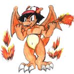  ash_ketchum charizard hat kanada male nintendo pok&eacute;mon solo traditional_media_(artwork) video_games wings 