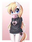  anthro aryanne aryanne_(character) blonde_hair blue_eyes blush bubble_gum clothed clothing cutie_mark earth_pony equine fan_character hair hi_res horse mammal my_little_pony pony pose solo swastika underwear 