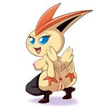  anus blue_eyes breasts butt clothing female gaping gaping_anus legendary_pok&eacute;mon legwear lonbluewolf looking_back nintendo nipples open_mouth pok&eacute;mon pussy rear_view simple_background solo spread_butt spreading stockings victini video_games white_background wings 
