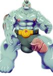  abs balls belt biceps big_feet big_muscles big_penis blush clothed clothing ekatarafu erect_nipples erection feet fingers humanoid hyper hyper_penis looking_at_viewer machoke male muscular nintendo nipples pecs penis penis_head penis_through_leghole pink_penis pok&eacute;mon sharp_teeth shorts simple_background solo teeth tiny_head toes topless vein video_games white_background エカタラフ 