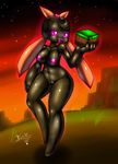  big_breasts breasts butt enderman female glowing glowing_eyes hi_res holding_object humanoid minecraft mnxenx001 nipples outside pussy solo standing video_games 