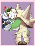  &lt;3 2_tails absurd_res blush border chesnaught drawfag duo hi_res kissing meowstic multi_tail multiple_tails nintendo pok&eacute;mon purple_background simple_background size_difference spikes video_games 