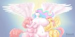  2016 anthro anthrofied areola big_breasts breast_suck breasts cutie_mark earth_pony equine eyes_closed feathered_wings feathers female female/female fluttershy_(mlp) friendship_is_magic group hair hair_over_eye half-closed_eyes hand_behind_back hand_on_breast horn horse huge_breasts long_hair mammal multicolored_hair my_little_pony navel nipples nude obese overweight pegasus pink_hair pinkie_pie_(mlp) pony princess_celestia_(mlp) simple_background smile sucking weasselk wide_hips winged_unicorn wings 