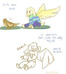  angeltale asriel_dreemurr avian beak bird boss_monster caprine clothed clothing comic duo english_text fangs feathers fur goat hi_res male mammal monster pants red_eyes serpentinesaltern shirt smile text undertale video_games white_fur wings 