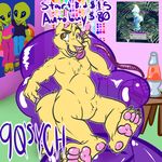  2016 90s absurd_res anthro canine claws detailed_background digital_media_(artwork) dog fur hi_res inflatable inflatable_chair inside lanoya_(artist) lava_lamp male mammal open_mouth paws phone rubber shiny solo vaporwave ych 