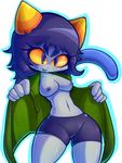  absurd_res black_hair breasts clothed clothing feline female grey_skin hair hi_res homestuck horn humanoid mammal ms_paint_adventures nepeta_leijon nipples short_hair simple_background solo vincios white_background 