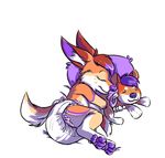  bed brown_fur brown_hair canine cub diaper female fox fur hair kalida_(character) mammal nuknuk pacifier pawpads pillow plushie simple_background sleeping solo young 
