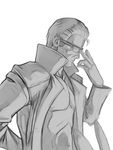  2016 albert_wesker ambiguous_gender capcom disney eyewear glasses hair hattonslayden hi_res human interspecies lagomorph mammal monochrome navel not_furry rabbit resident_evil simple_background sketch solo solo_focus suggestive trenchcoat video_games white_background 