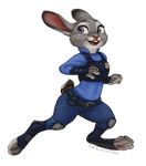  anthro clothed clothing disney female fur grey_fur imcareless judy_hopps lagomorph long_ears mammal navel police police_uniform rabbit solo uniform walking zootopia 