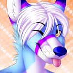  anthro canine fox hair looking_at_viewer male mammal muffin_angel one_eye_closed smile solo tongue tongue_out white_hair 
