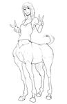  black_and_white breasts centaur clothed clothing equine equine_taur female hair heriyama mammal monochrome navel simple_background solo taur white_background 