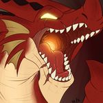  2016 angry dragon fairy_tail glowing glowing_eyes headshot_portrait horn igneel incredibleediblecalico open_mouth portrait red_scales scales scar simple_background solo teeth throat tongue 