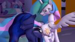  3d_(artwork) biting_lip blue_feathers blue_fur cgi digital_media_(artwork) equine eyes_closed feathers female friendship_is_magic fur hair horn horse human macro male mammal micro micro_on_macro multicolored_hair multicolored_tail my_little_pony princess_celestia_(mlp) princess_luna_(mlp) purple_eyes size_difference smile sosoft source_filmmaker standing white_feathers white_fur wing_boner winged_unicorn wings 
