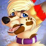  anthro canine collar fangs looking_at_viewer male mammal muffin_angel open_mouth smile solo teeth tongue 