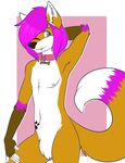  anthro canine collar ear_piercing facial_piercing fox hair hair_over_eye lip_piercing male mammal navel nipples nude piercing pinkushika simple_background smile solo 