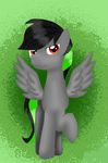  azel_harvest equine feathers feral friendship_is_magic green_background hair horse male mammal multicolored_hair my_little_pony pony red_eyes simple_background smile solo wings 
