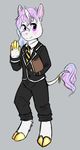  blush book clothing cub equine flat_colors front_view holding_object hooves horn looking_at_viewer male mammal necktie ryu_joon-tae school_uniform smile solo sparkly standing toybadgers unicorn uniform waving young 
