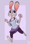  anthro chubbybunnie clothed clothing cute disney female fur grey_fur happy headphones judy_hopps lagomorph mammal mp3_player music_player purple_eyes rabbit solo walking zootopia 