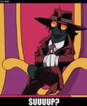  alucard crossed_legs droll3 equine eyewear friendship_is_magic glasses hellsing hi_res horn horse humor king_sombra_(mlp) mammal my_little_pony not_impressed parody pony sitting solo vampire wide-brimmed_hat 