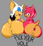  2016 amy_rose anthro anus bat big_breasts big_butt breasts butt duo female hedgehog hi_res huge_breasts huge_butt mammal pussy rouge_the_bat scarecorrode sonic_(series) thecon 