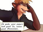  anthro bishop_locke brown_fur clothed clothing colrblnd_(artist) comic duzt_(artist) fur hair male mammal measureup mustelid orange_hair otter solo text whiskers 