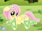  2013 absurd_res blush bush clothing equine feathered_wings feathers female feral flower fluttershy_(mlp) friendship_is_magic fur grass green_eyes hair hi_res legwear looking_at_viewer mammal my_little_pony nightmaremoons outside pegasus pink_hair plant quine smile solo tree wings yellow_feathers yellow_fur 