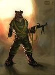  absurd_res alekksandar anthro army bear boots clothed clothing dual_wielding fawk footwear fur gun hi_res holding_object holding_weapon male mammal military open_mouth ranged_weapon solo standing weapon 