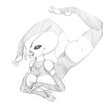  3_fingers 4_toes alien big_breasts big_butt breasts butt clothed clothing feet female fleatrollus greys humanoid monochrome not_furry open_mouth simple_background smile solo teeth toes tongue tongue_out voluptuous 