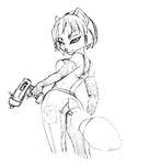  bare_shoulders blackby breasts butt canine clothed clothing elbow_gloves female fox gloves greyscale gun half-closed_eyes krystal looking_down mammal monochrome nintendo pants ranged_weapon solo star_fox tight_clothing video_games weapon wide_hips 