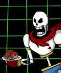  bone cape clothing food grid hi_res male not_furry papyrus_(undertale) pasta skeleton smile solo spaghetti undertale video_games zombikiss 