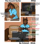  anthro clothed clothing colonel_klink comic cute digital_media_(artwork) english_text equine gaming hair headphones headset hi_res horse male mammal playing_videogame rockstar sitting sofa solo text unseen_character video_games 