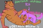  animal_genitalia animal_penis balls canine canine_penis disney duo erection feline fox incorgnito knot male male/male mammal nick_wilde oral penis sex size_difference stripper_tiger_(zootopia) tiger ych zootopia 