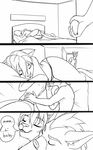  anthro bed black-kitten canine chad clothed clothing comic duo feline female fur hair hi_res lying male mammal monochrome sleeping topless underwear 