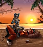  anthro areola beach beverage breasts canine cowgirl_position duo eleacat fangs female food fox hi_res lying male male/female mammal navel nipples nude on_back on_top open_mouth outside penetration pillow seaside sex smile teeth tongue tongue_out vaginal vaginal_penetration wolf 