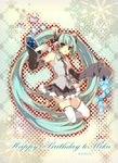  aqua_eyes aqua_hair bad_id bad_pixiv_id chry_(abbey_bc) detached_sleeves hatsune_miku headphones headset highres long_hair musical_note necktie skirt smile solo thighhighs twintails very_long_hair vocaloid white_legwear zettai_ryouiki 