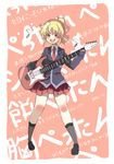  ai-wa blonde_hair guitar instrument necktie ponytail skirt socks solo translation_request umineko_no_naku_koro_ni ushiromiya_jessica 