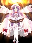  :&lt; book hat highres long_hair mikage_kirino patchouli_knowledge purple_eyes purple_hair ribbon solo touhou 