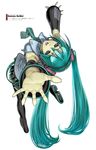  aqua_hair blue_eyes foreshortening hands hatsune_miku highres long_hair nakabayashi_reimei open_mouth solo thighhighs twintails very_long_hair vocaloid 