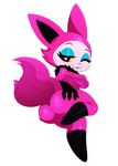  &lt;3 &lt;3_eyes 2016 3_tails breasts butt canine claws eyelashes eyeshadow fangs featureless_breasts female fox fur hi_res looking_at_viewer makeup mammal monster multi_tail multiple_tails neck_tuft one_eye_closed pink_fur pose simple_background solo sssonic2 telemonster tongue tongue_out tuft white_background wink yossi 