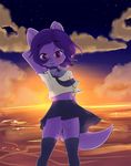  anthro clothed clothing cloud crossdressing detailed_background fur girly green_nose hair hi_res humanoid_penis looking_at_viewer male mammal pate penis portrait purple_eyes purple_fur purple_hair skirt sky solo star three-quarter_portrait uncut 
