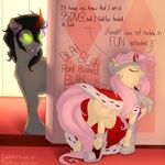  2016 angry armor black_hair cloak clothing crown dialogue duo edit english_text equine evehly eyes_closed fangs female fluttershy_(mlp) friendship_is_magic glowing glowing_eyes hair hi_res horn imitation king_sombra_(mlp) male mammal my_little_pony pink_hair text underhoof unicorn 
