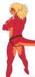  anthro athletic barefoot blush clothing crossed_arms dragon drum_(buddyfight) drum_bunker_dragon future_card_buddyfight hi_res horn jockstrap looking_at_viewer looking_back male nude rear_view rossciaco scalie signature solo standing underwear 