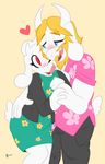  &lt;3 2016 anthro asgore_dreemurr blonde_hair blue_eyes blush clothed clothing duo fully_clothed geekoflove hair hi_res open_mouth red_eyes simple_background toriel undertale video_games 