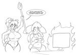  anthro big_breasts breasts canine dog duo female fire fur gaming hair huge_breasts humor kibbles long_hair magic magic_user mammal monochrome pixel skidd slightly_chubby thick_thighs uberquest webcomic wide_hips 