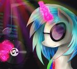  2015 abstract_background animated chanceyb disc dj equine equum_amici eyewear female feral friendship_is_magic fur glasses glowstick hair horn magic mammal multicolored_hair my_little_pony solo two_tone_hair unicorn vinyl_record vinyl_scratch_(mlp) white_fur 