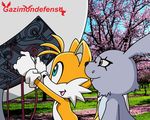  absurd_res ambiguous_gender anthro black_nose blue_eyes cabbit canine cat crossover cute day detailed_background digimon duo feline fox fur gazimon gazimondefense grey_fur hi_res hybrid lagomorph male mammal miles_prower multicolored_fur open_mouth orange_eyes outside photo_background rabbit real sky sonic_(series) tree two_tone_fur white_fur 