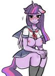  2016 anthro anthrofied areola blush breasts clothing equine exposed_breasts female friendship_is_magic hair horn looking_at_viewer mammal my_little_pony nipples pettankochan school_uniform solo twilight_sparkle_(mlp) uniform winged_unicorn wings 